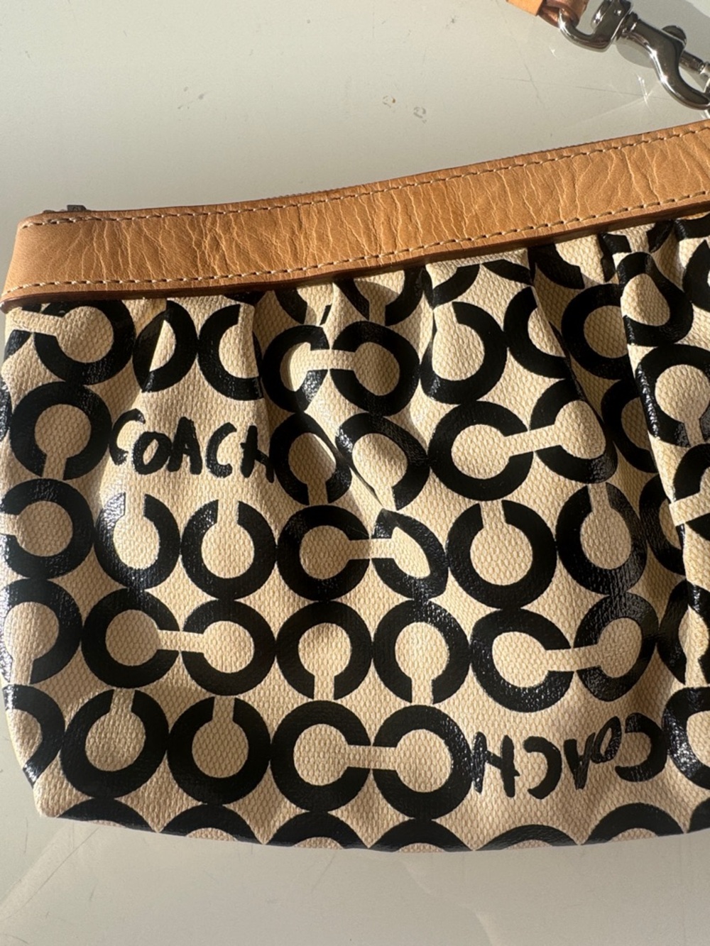 Coach Tan and Black Signature Wristlet - Picture 3 of 12